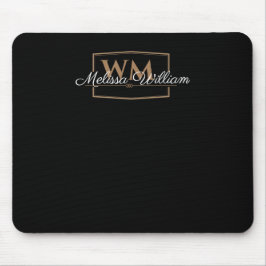 Schwarz-weißes Gold Monogramm Name-Skript Mousepad