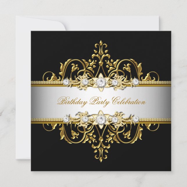 Schwarz-weißes Gold Silver Elegantes Party Einladung (Vorderseite)