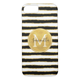 Schwarz-weißes Gold Stripes Monogramm iPhone 8/7 Hülle