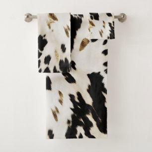 Schwarz-weißes Gold Südwest Cowhide Brautparty Badhandtuch Set