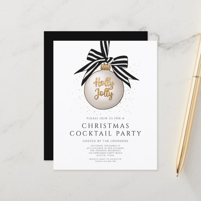 Schwarz-weißes Gold Weihnachtscocktail Party (Vorderseite/Rückseite Beispiel)