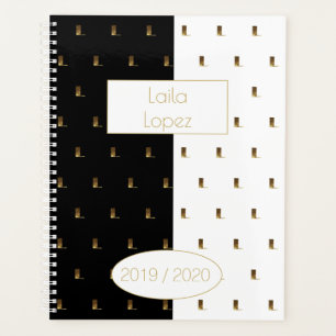 Schwarz-weißes Goldmonogramm 2019 2020 L Planer