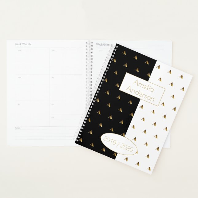 Schwarz-weißes Goldmonogramm A für das Jahr 2019 2 Planer (Anzeige)