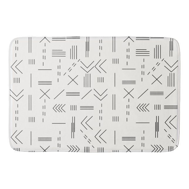 Schwarz-weißes Gorgees Modern Geometric Muster Badematte (Vorderseite)