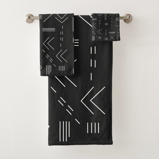 Schwarz-weißes Gorgees Modern Geometric Muster Badhandtuch Set (Insitu)