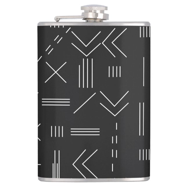 Schwarz-weißes Gorgees Modern Geometric Muster Flachmann (Vorderseite)