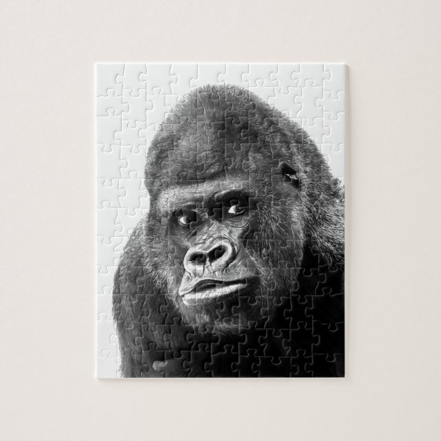 Schwarz-weißes Gorilla Foto - Tiere Kunst (Vertikal)