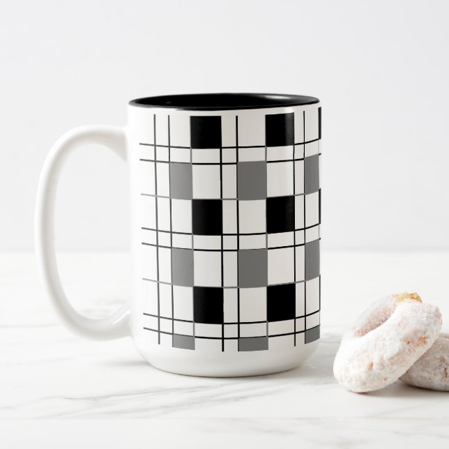 Schwarz-weißes graues Prüfmuster Zweifarbige Tasse (Mit Donut)