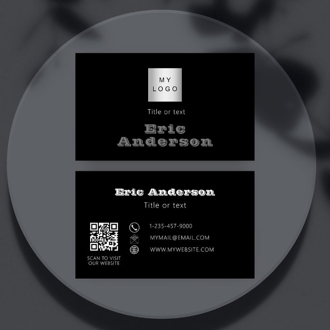 Schwarz-weißes graues QR-Logo Visitenkarte (Von Creator hochgeladen)