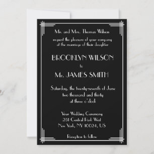 Schwarz-weißes Great Gatsby Art Deco Wedding Einla Einladung