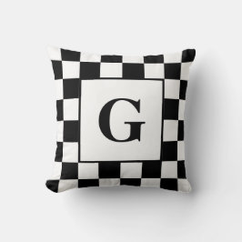 Schwarz-weißes Grenzmuster mit Monogramm Kissen