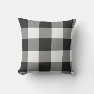 Schwarz-weißes großes Gingham-Karo-Gittermuster Kissen