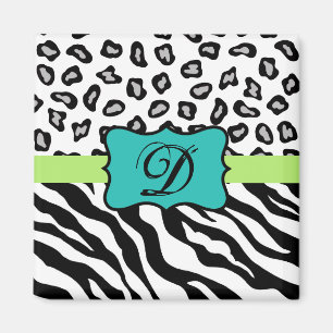 Schwarz-weißes Grün u. Türkiszebra-u. Cheetah-H Magnet