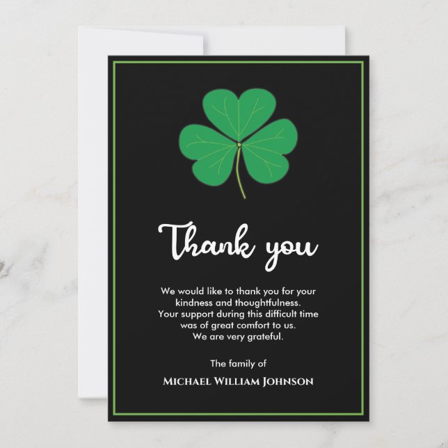 Schwarz-weißes grünes Kleeblatt Clover Irish Beerd Dankeskarte (Vorderseite)