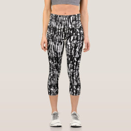 Schwarz-weißes Grunge Muster Capri Leggings