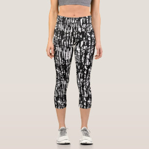 Schwarz-weißes Grunge Muster Capri Leggings