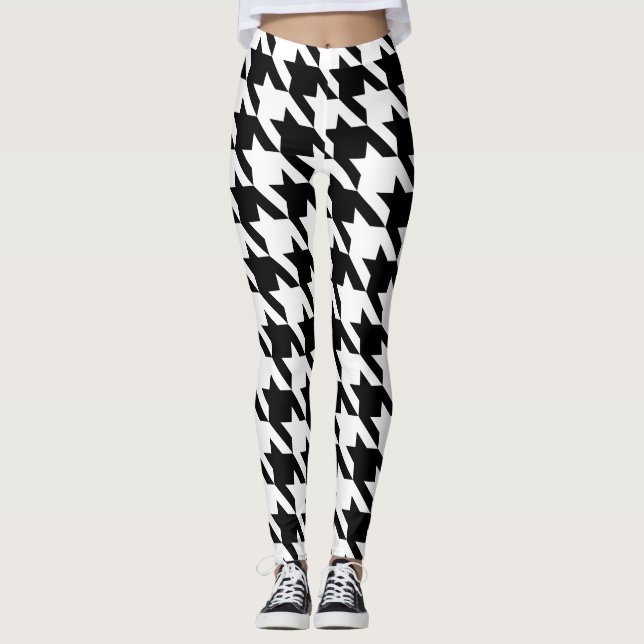Schwarz-weißes Hahnentrittmuster Leggings (Vorderseite)