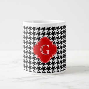Schwarz-weißes Hahnentrittmuster Rotquatrefolien- Jumbo-Tasse