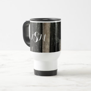 Schwarz-weißes halbgestreiftes Monogramm Reisebecher