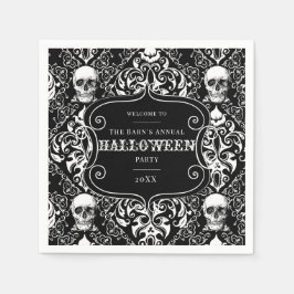 Schwarz-weißes Halloween-Damaskeulenmuster Serviette
