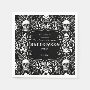 Schwarz-weißes Halloween-Damaskeulenmuster Serviette