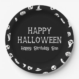 Schwarz-weißes Halloween-Halloween-Party Pappteller
