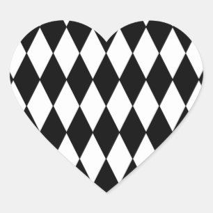 Schwarz-weißes Harlekin-Muster Herz-Aufkleber