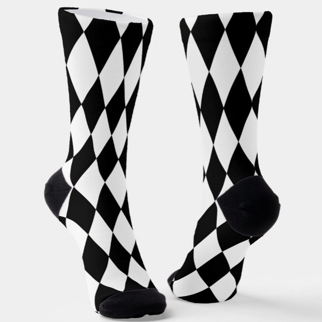 Schwarz-weißes Harlequin Diamonds-Musterdesign Socken (Von Creator hochgeladen)