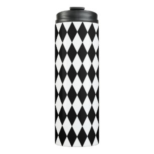 Schwarz-weißes Harlequin Diamonds-Musterdesign Thermosbecher
