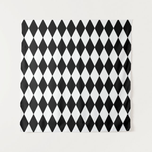 Schwarz-weißes Harlequin Diamonds-Musterdesign Wandteppich (Vorderseite)
