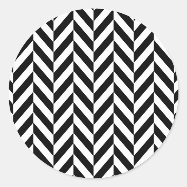 Schwarz-weißes Herringbone-Muster Runder Aufkleber (Vorderseite)