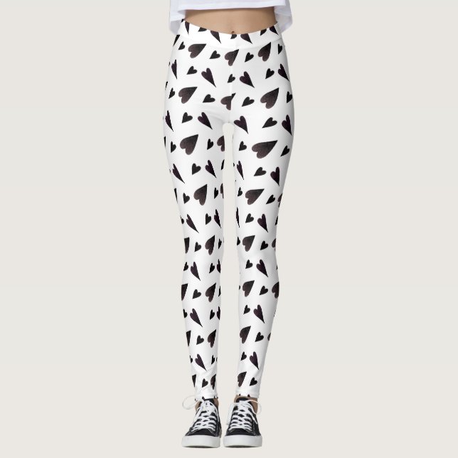 Schwarz-weißes Herzklopfen Frauen Leggings (Vorderseite)