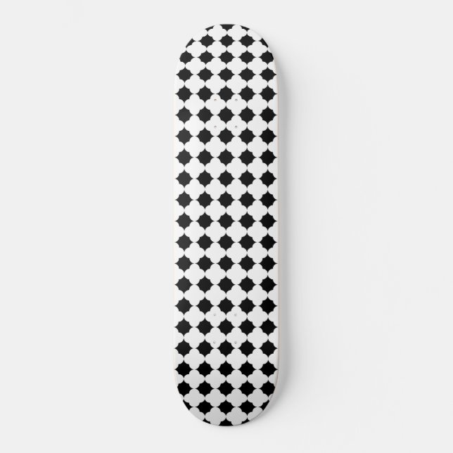 Schwarz-weißes Hexagon Musterskateboard Skateboard (Vorderseite)