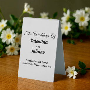 Schwarz-weißes Hochzeit-Zelt-Stil-Tischschild Tischaufsteller
