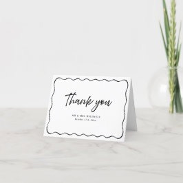 Schwarz-weißes Hochzeitscharnier (Wavy Frame) Hand Dankeskarte