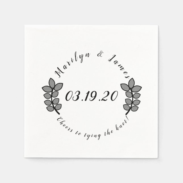 Schwarz-weißes Hochzeitslogo für Grünanlagen Serviette (Vorderseite)