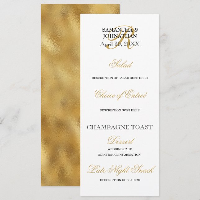 Schwarz-weißes Hochzeitsmenü Dinner Party Einladung (Vorne/Hinten)