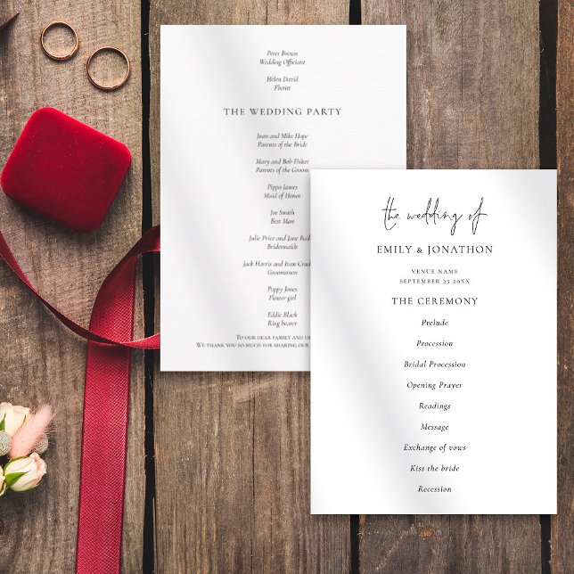 Schwarz-weißes Hochzeitsprogramm für elegante Text Programm (Von Creator hochgeladen)
