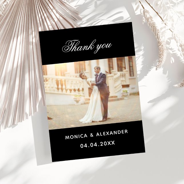 Schwarz-weißes Hochzeitsstichtest Foto Dankeschön  Einladung (Von Creator hochgeladen)