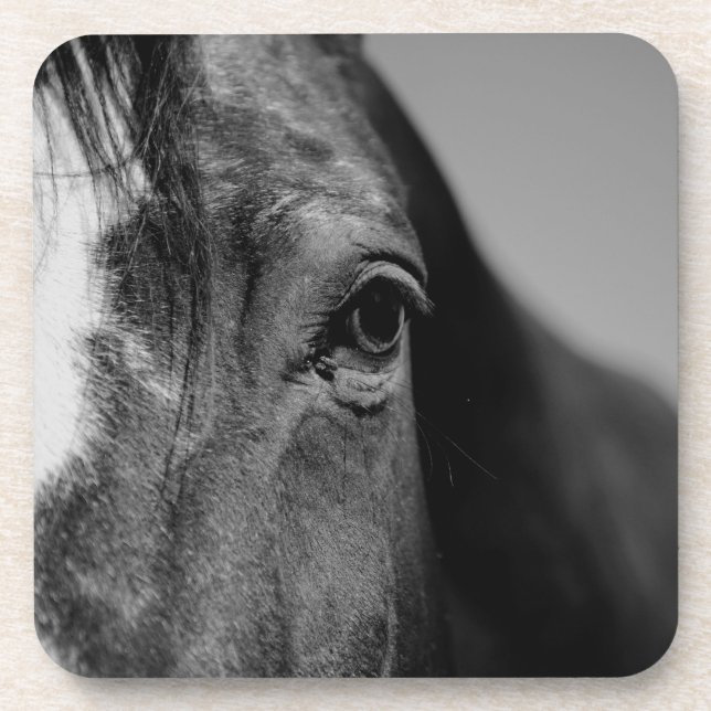 Schwarz-weißes Horseaugenkunstwerk Getränkeuntersetzer (Vorderseite)