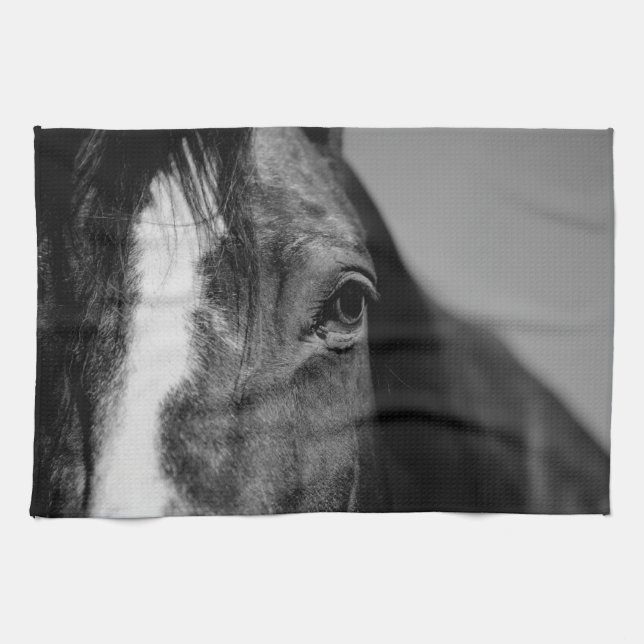 Schwarz-weißes Horseaugenkunstwerk Handtuch (Horizontal)