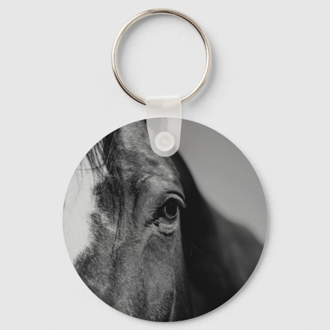 Schwarz-weißes Horseaugenkunstwerk Schlüsselanhänger (Vorderseite)