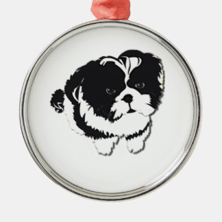 Schwarz-weißes Hundehaustier Shih Tzu Ornament Aus Metall