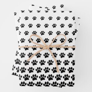 Schwarz-weißes Hundetaten-Abdruckmuster individuel Geschenkpapier Set