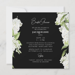 Schwarz-weißes Hydrangea Square Brautparty Einladung