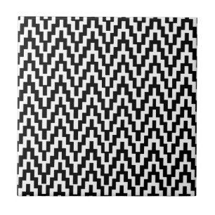 Schwarz-weißes Ikat Zickzack Zig Zag Streifenmust Fliese