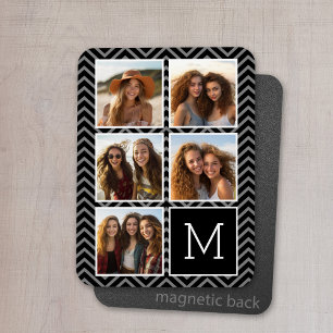 Schwarz-weißes Instagramm 5 Foto Collage Monogram Magnet