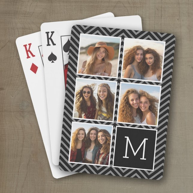 Schwarz-weißes Instagramm 5 Foto Collage Monogramm Spielkarten (Personalized playing cards with a fun photo collage)
