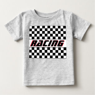 Schwarz-weißes Karo-Racing-Themenmuster Baby T-shirt