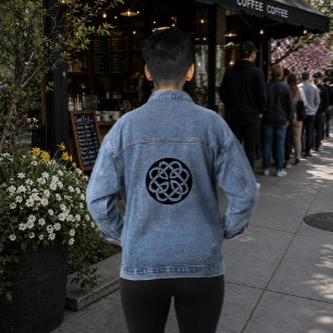 Schwarz-weißes keltisches Knotenmuster-Kreissymbol Jeansjacke